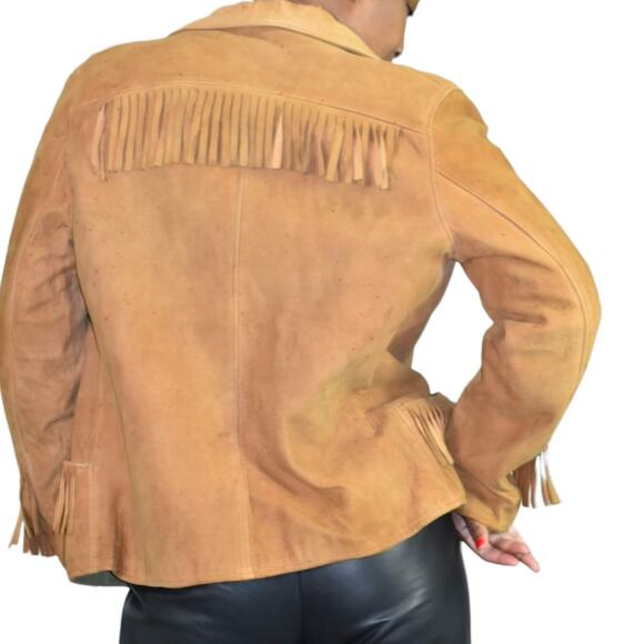 Vintage Fringe Leather Jacket Tan Blazer Deerskin Buckskin 70s Easy Rider Small - Picture 2 of 16